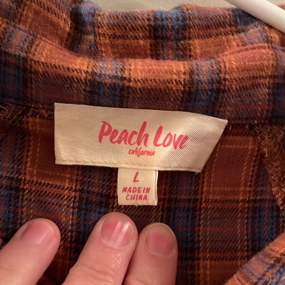 Women’s Long Sleeved Flannel Shirt, Size Large, Peace Love California, Blue - Picture 5 of 8